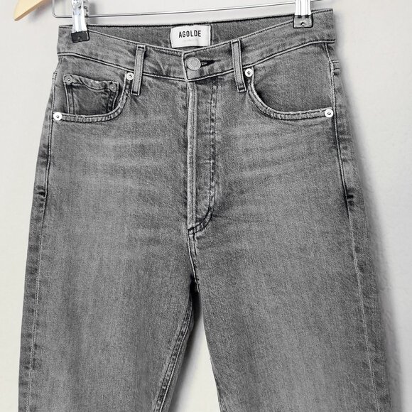 AGOLDE‎ Nico High Waist Rise Slim Jeans Risk Grey Stone Wash 25 Raw Hem $198 - Picture 5 of 16